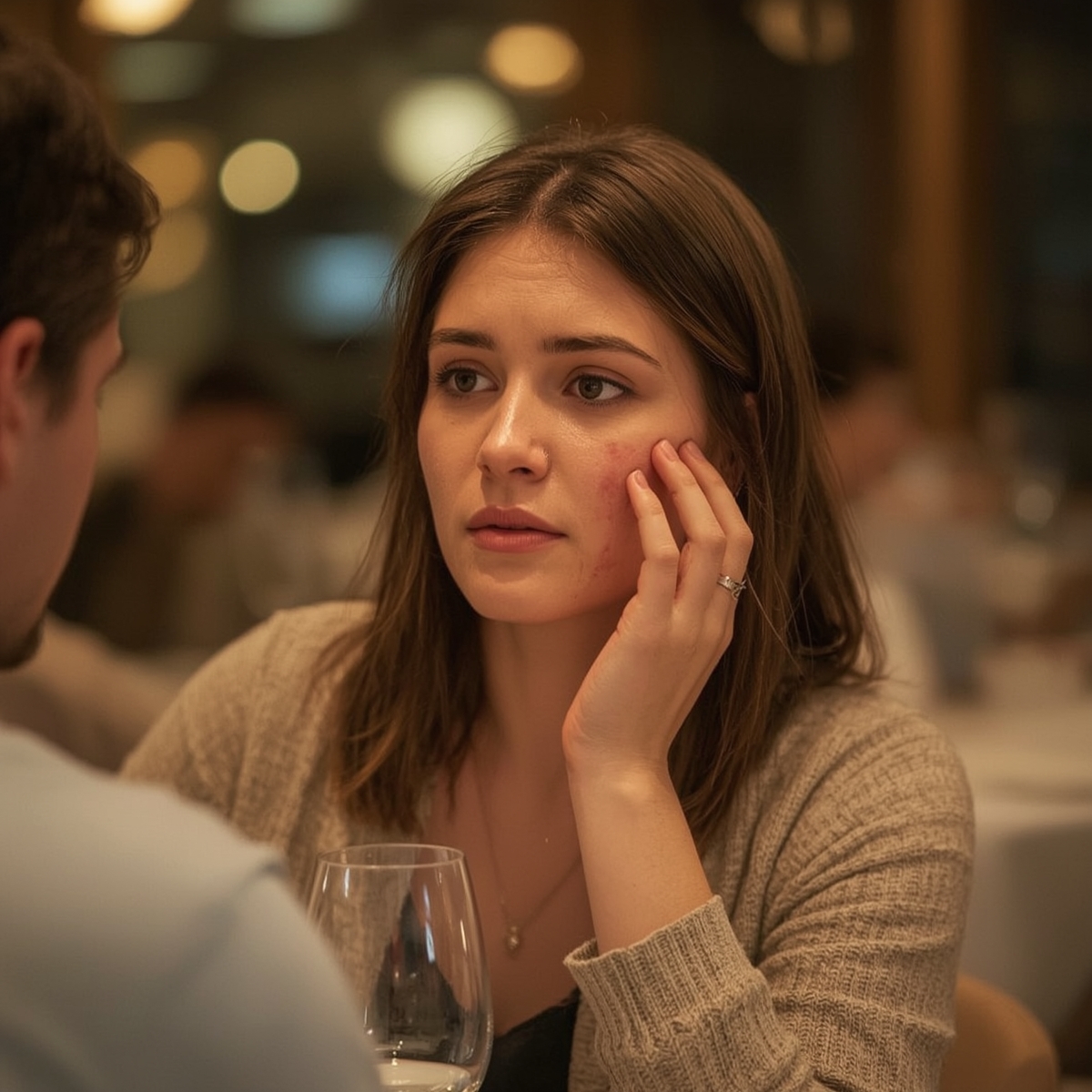 Femme embarrassée par sa peau